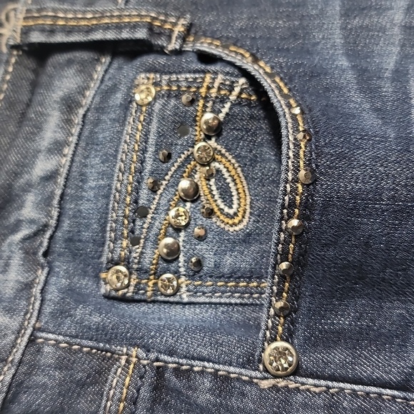 Live Hard Play Hard Embellished Bling Western Cow Girl Boot Cut Jeans - Picture 4 of 10